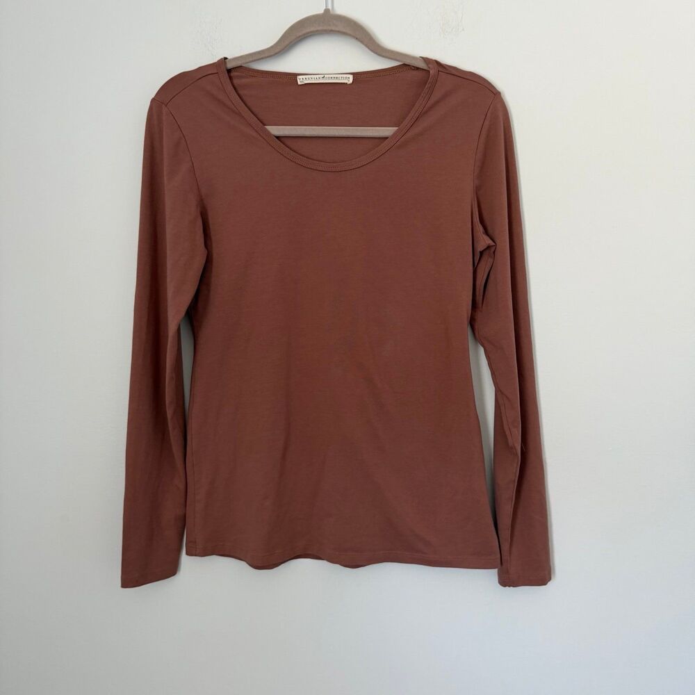 Peruvian Connection Pima Cotton Lycra Long Sleeve Scoop Neck Top Terracotta Brow